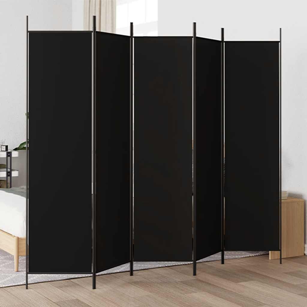 vidaXL Parawan 5-panelowy, czarny, 250x200 cm, tkanina