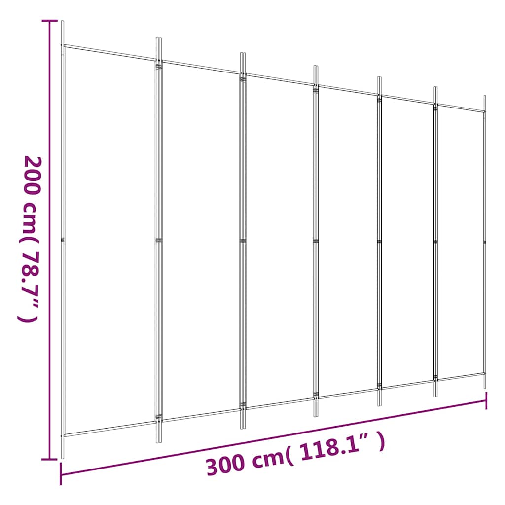vidaXL Parawan 6-panelowy, biały, 300 x 200 cm, tkanina