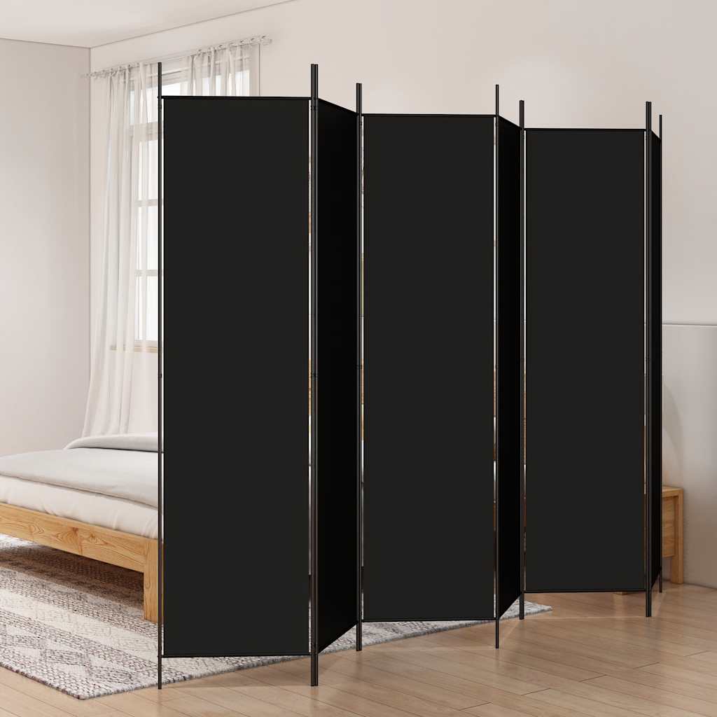 vidaXL Parawan 6-panelowy, czarny, 300x200 cm, tkanina