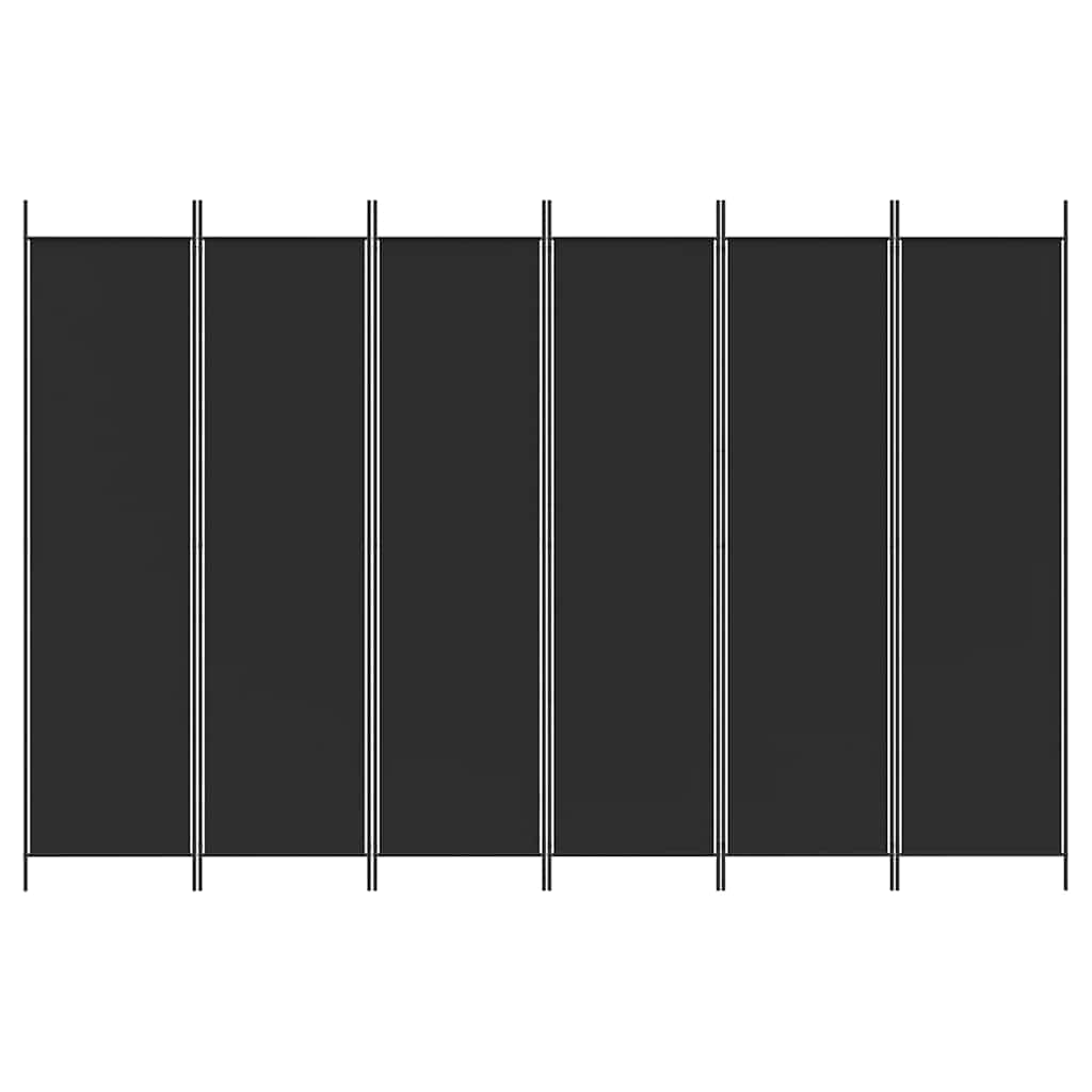 vidaXL Parawan 6-panelowy, czarny, 300x200 cm, tkanina