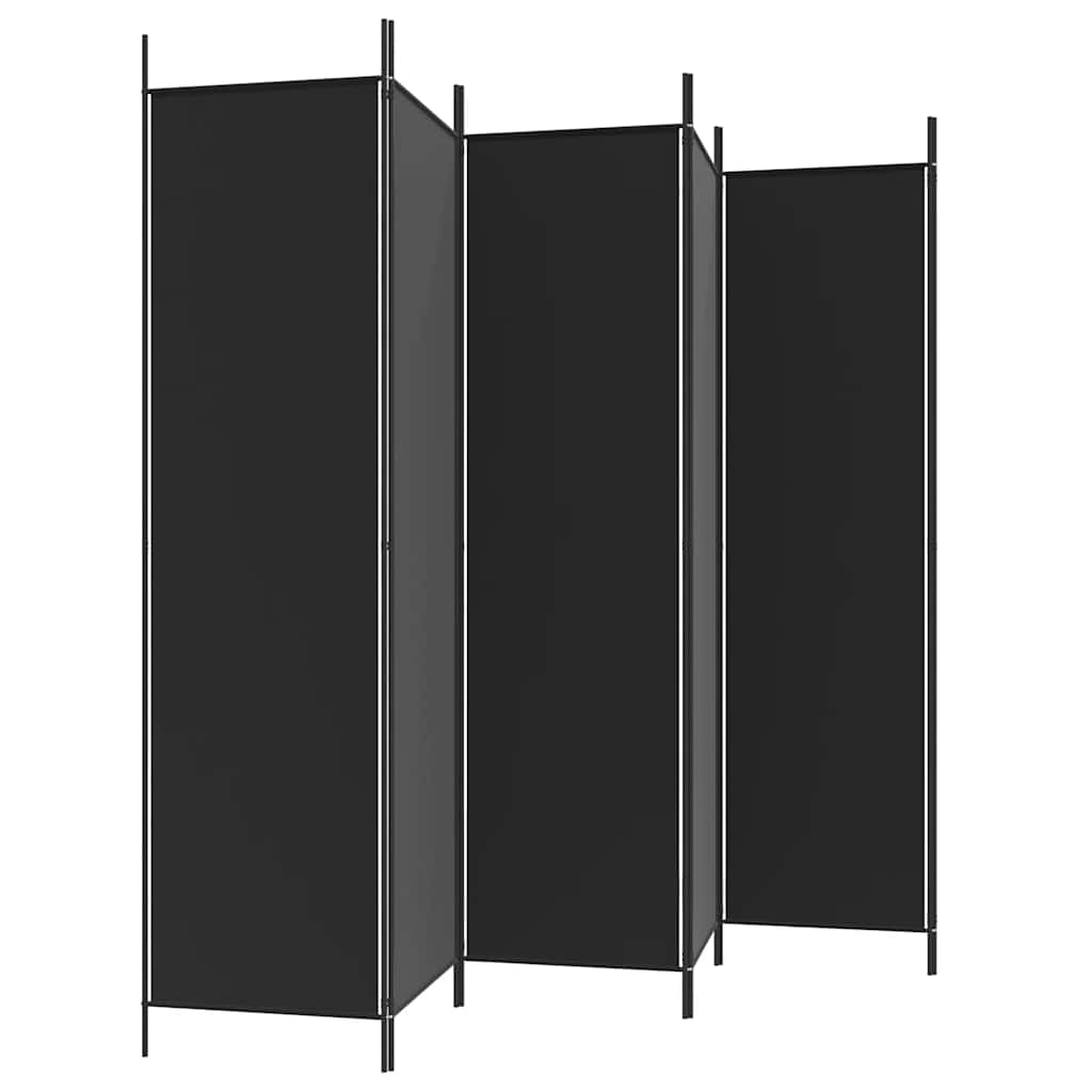 vidaXL Parawan 6-panelowy, czarny, 300x200 cm, tkanina