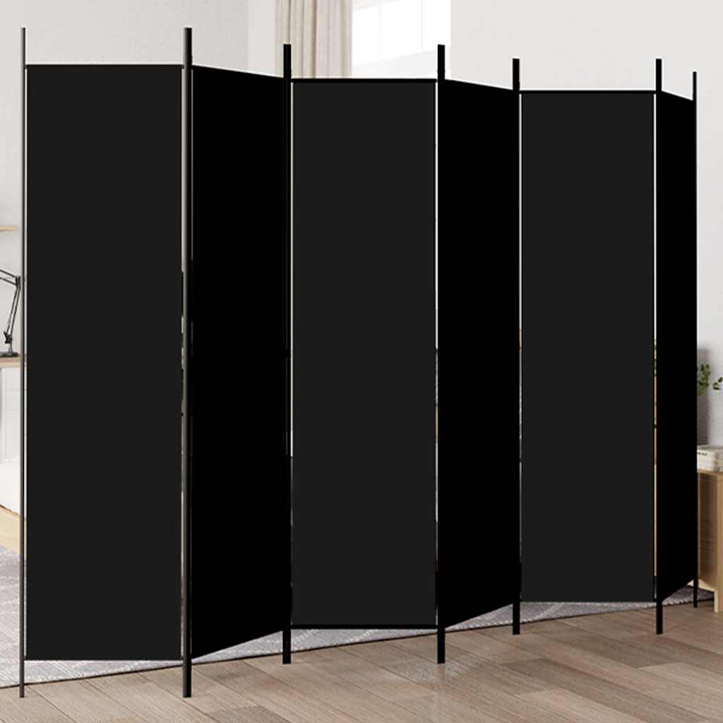 vidaXL Parawan 6-panelowy, czarny, 300x200 cm, tkanina