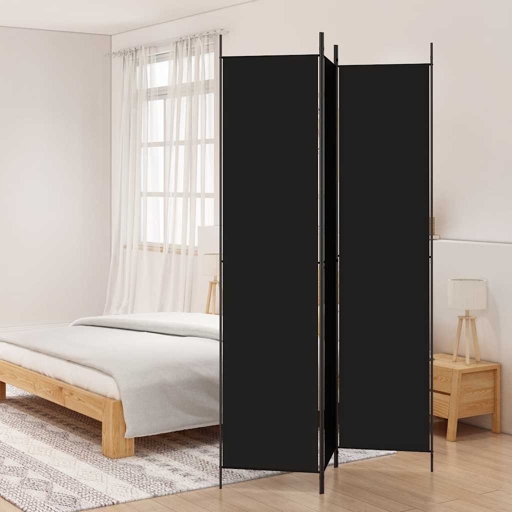 vidaXL Parawan 3-panelowy, czarny, 150x220 cm, tkanina
