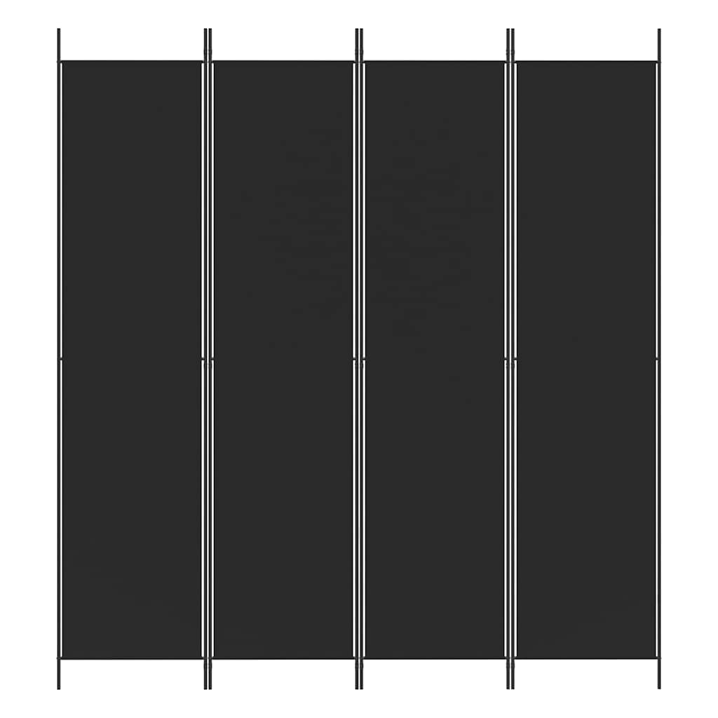 vidaXL Parawan 4-panelowy, czarny, 200x220 cm, tkanina