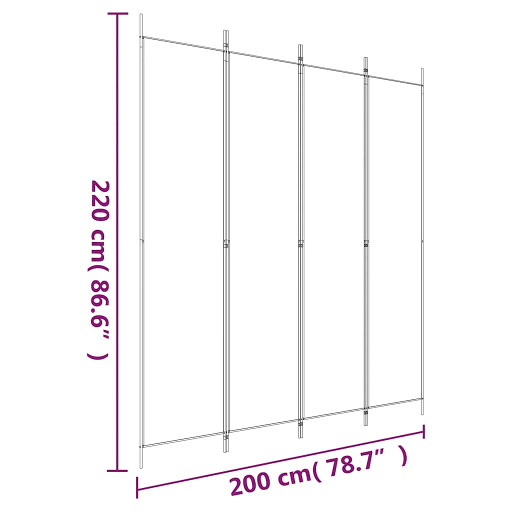 vidaXL Parawan 4-panelowy, czarny, 200x220 cm, tkanina