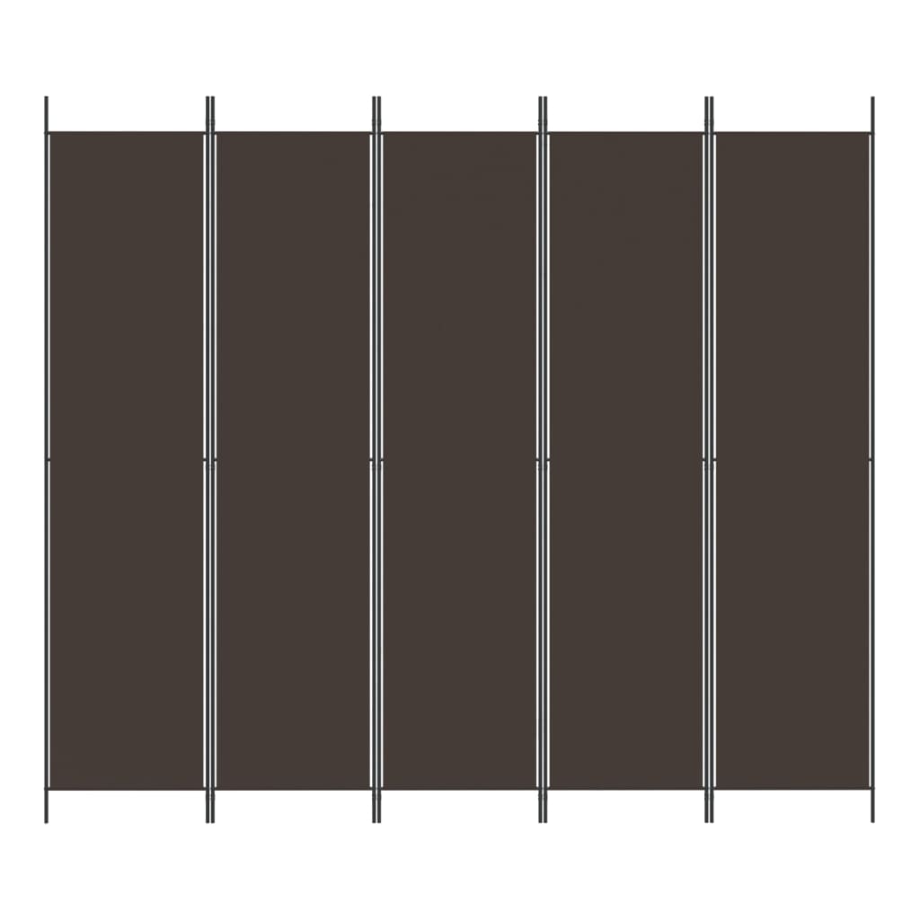 vidaXL Parawan 5-panelowy, brązowy, 250x220 cm, tkanina