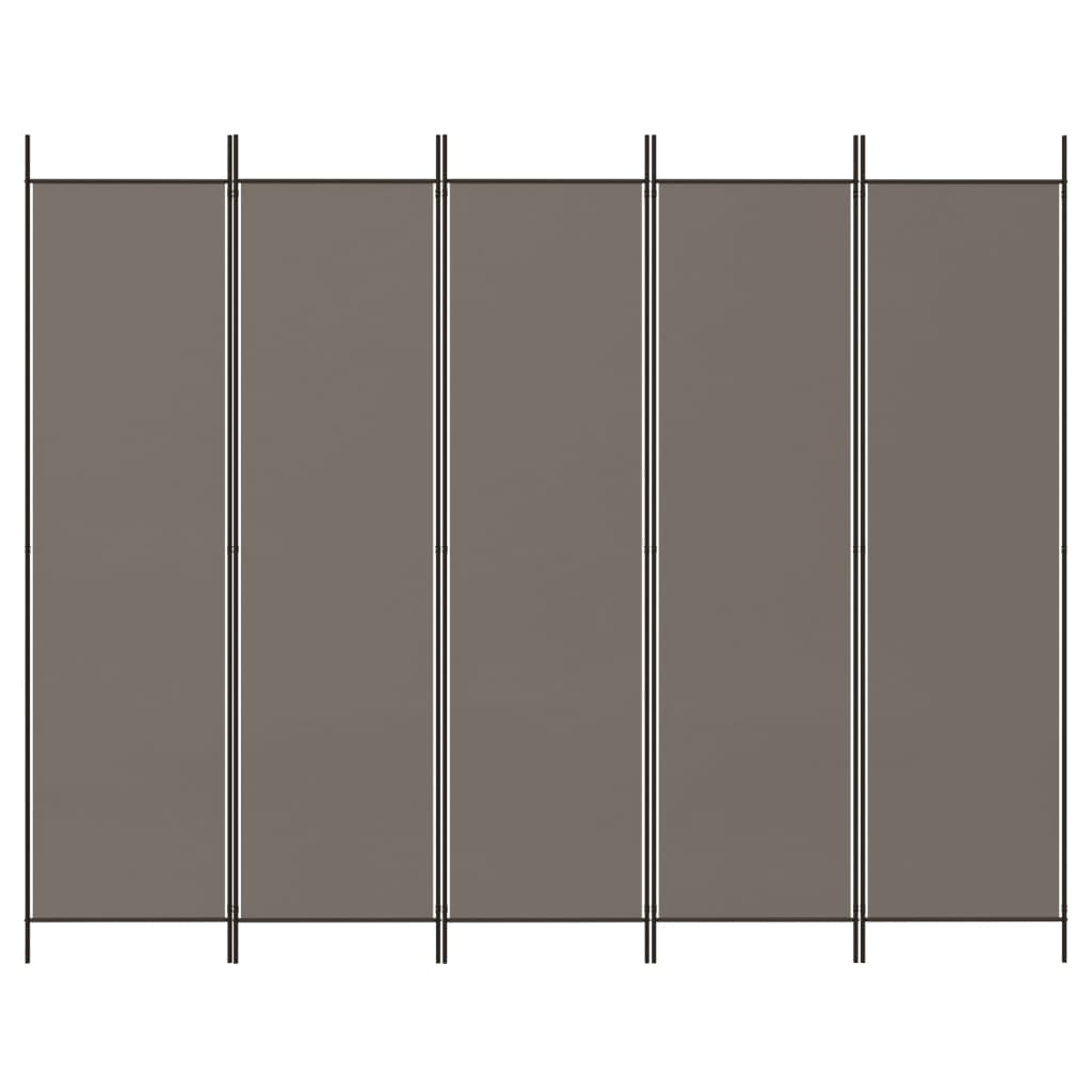 vidaXL Parawan 5-panelowy, antracytowy,250x220 cm, tkanina