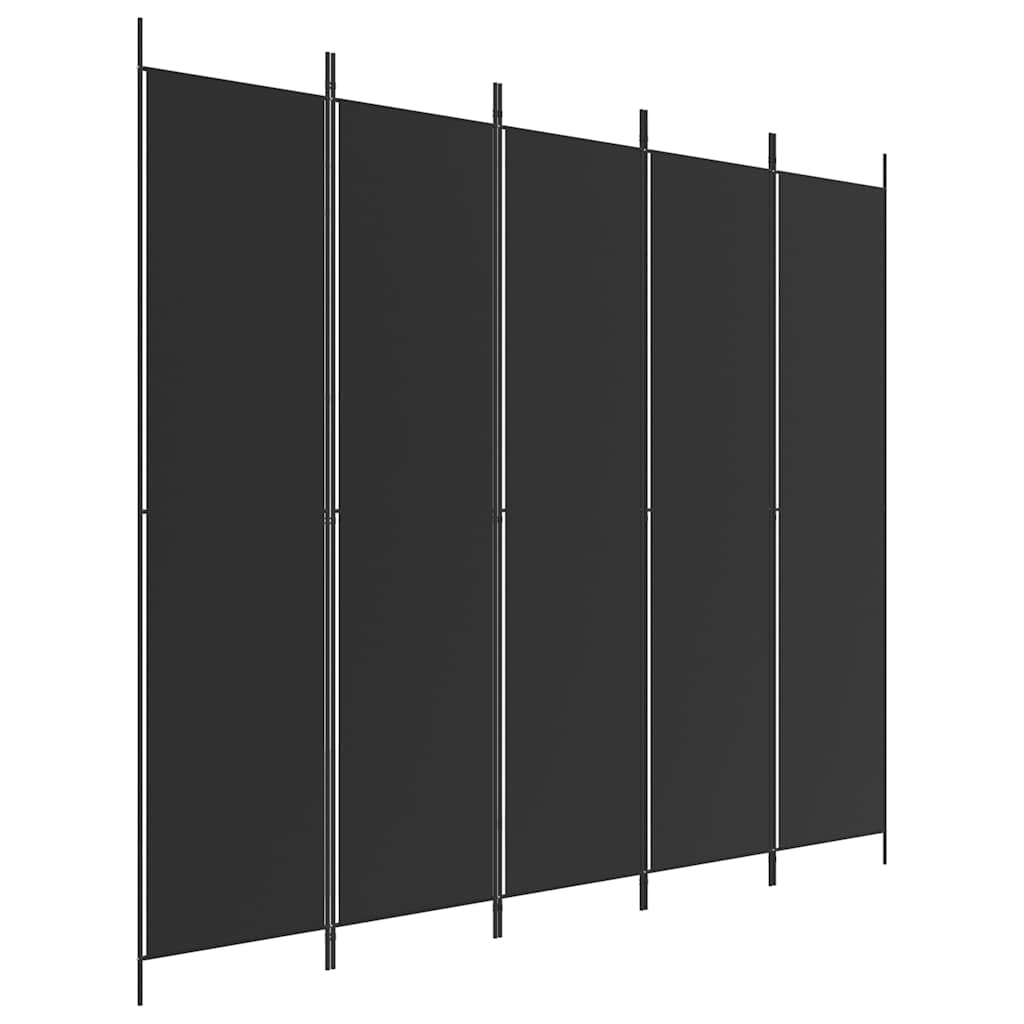 vidaXL Parawan 5-panelowy, czarny, 250x220 cm, tkanina