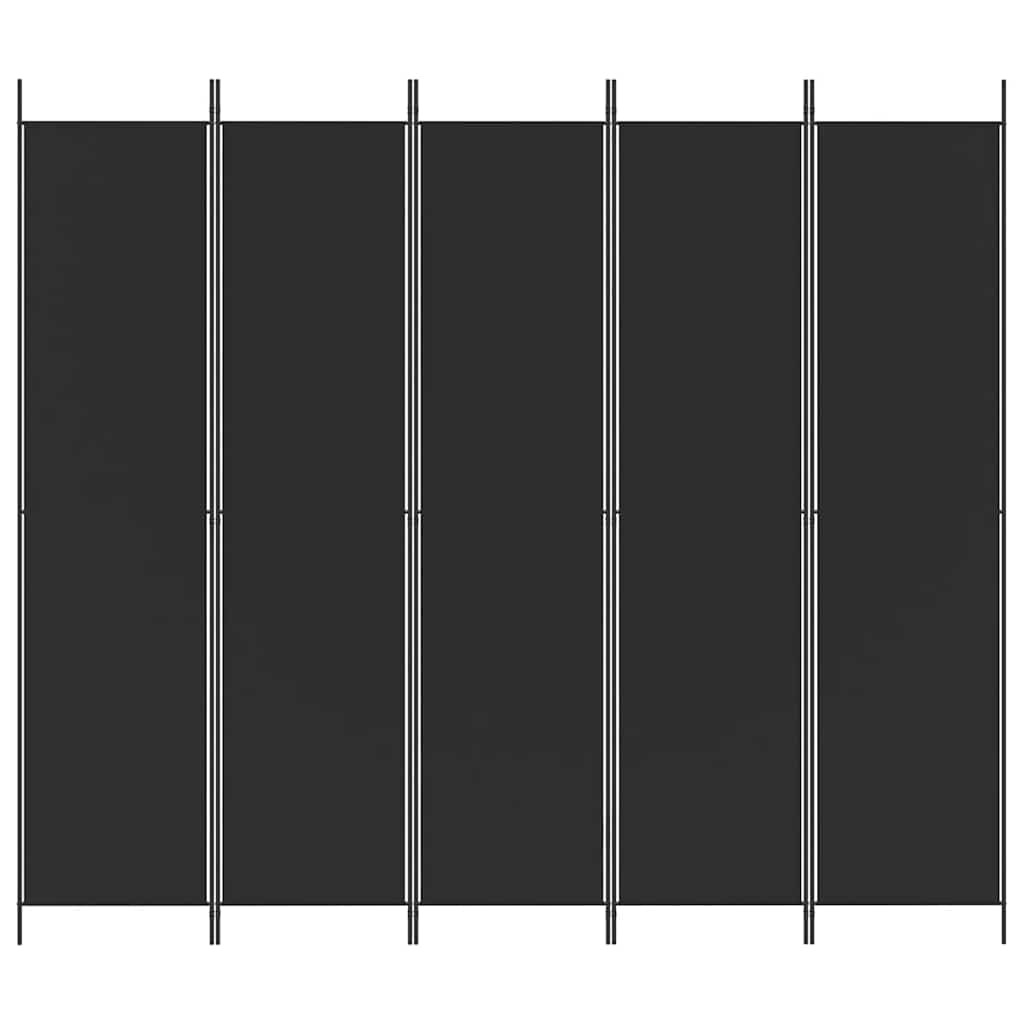 vidaXL Parawan 5-panelowy, czarny, 250x220 cm, tkanina
