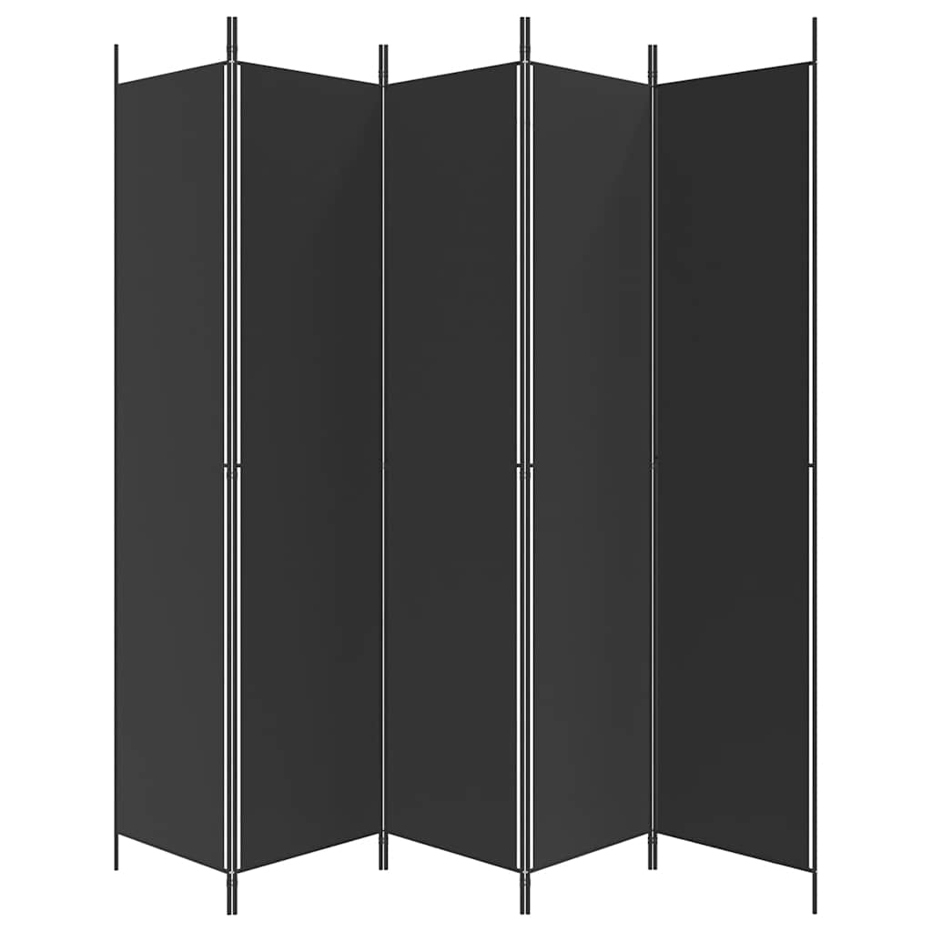 vidaXL Parawan 5-panelowy, czarny, 250x220 cm, tkanina
