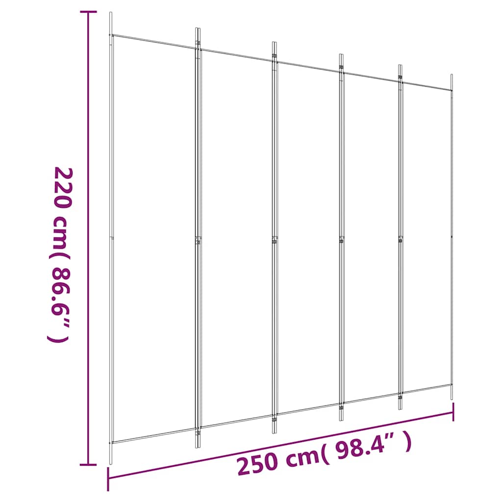 vidaXL Parawan 5-panelowy, czarny, 250x220 cm, tkanina