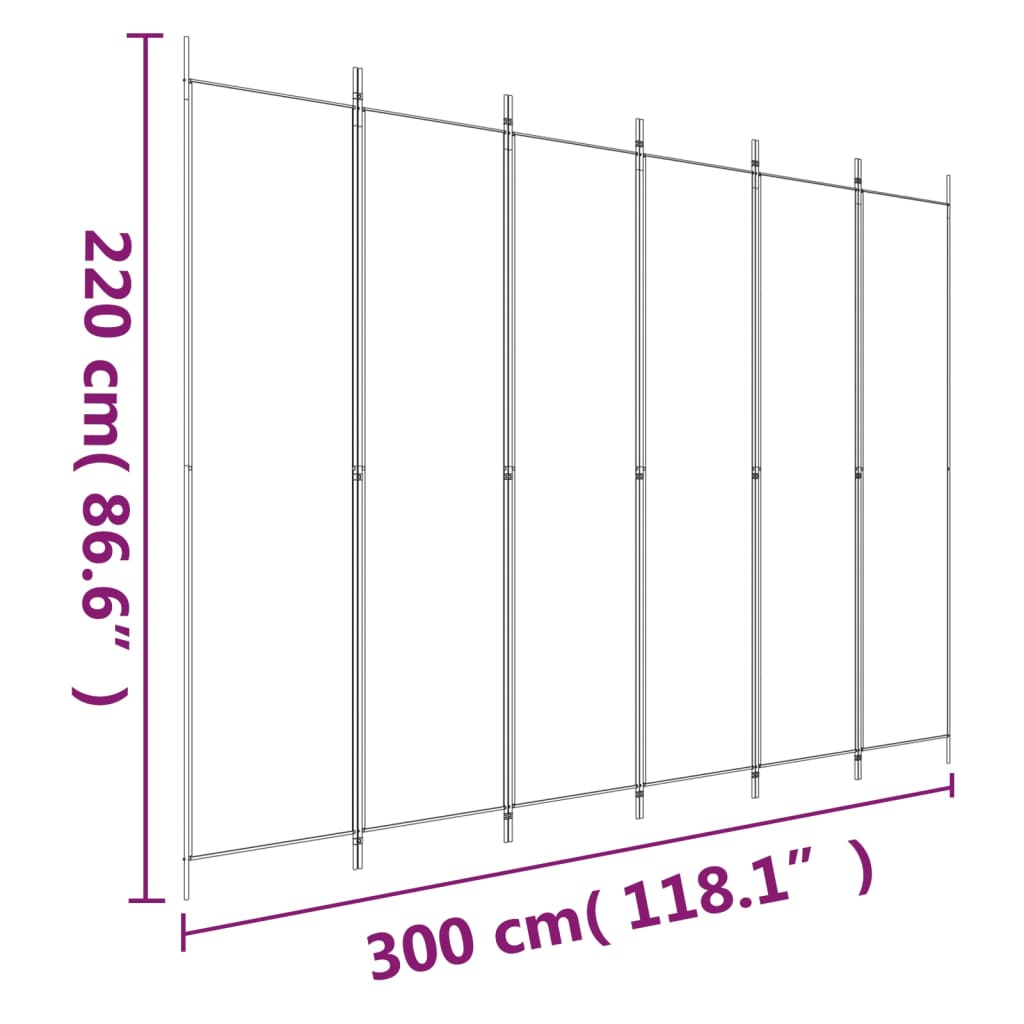 vidaXL Parawan 6-panelowy, brązowy, 300x220 cm, tkanina