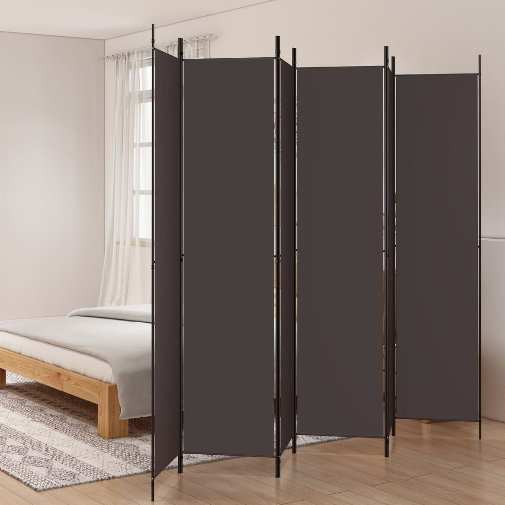 vidaXL Parawan 6-panelowy, brązowy, 300x220 cm, tkanina