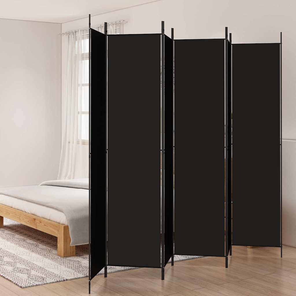 vidaXL Parawan 6-panelowy, czarny, 300x220 cm, tkanina