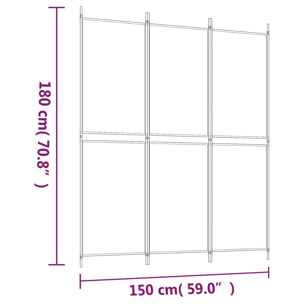 vidaXL Parawan 3-panelowy, biały, 150 x 180 cm, tkanina