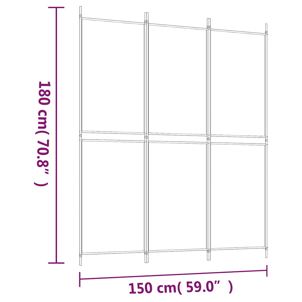 vidaXL Parawan 3-panelowy, czarny, 150 x 180 cm, tkanina