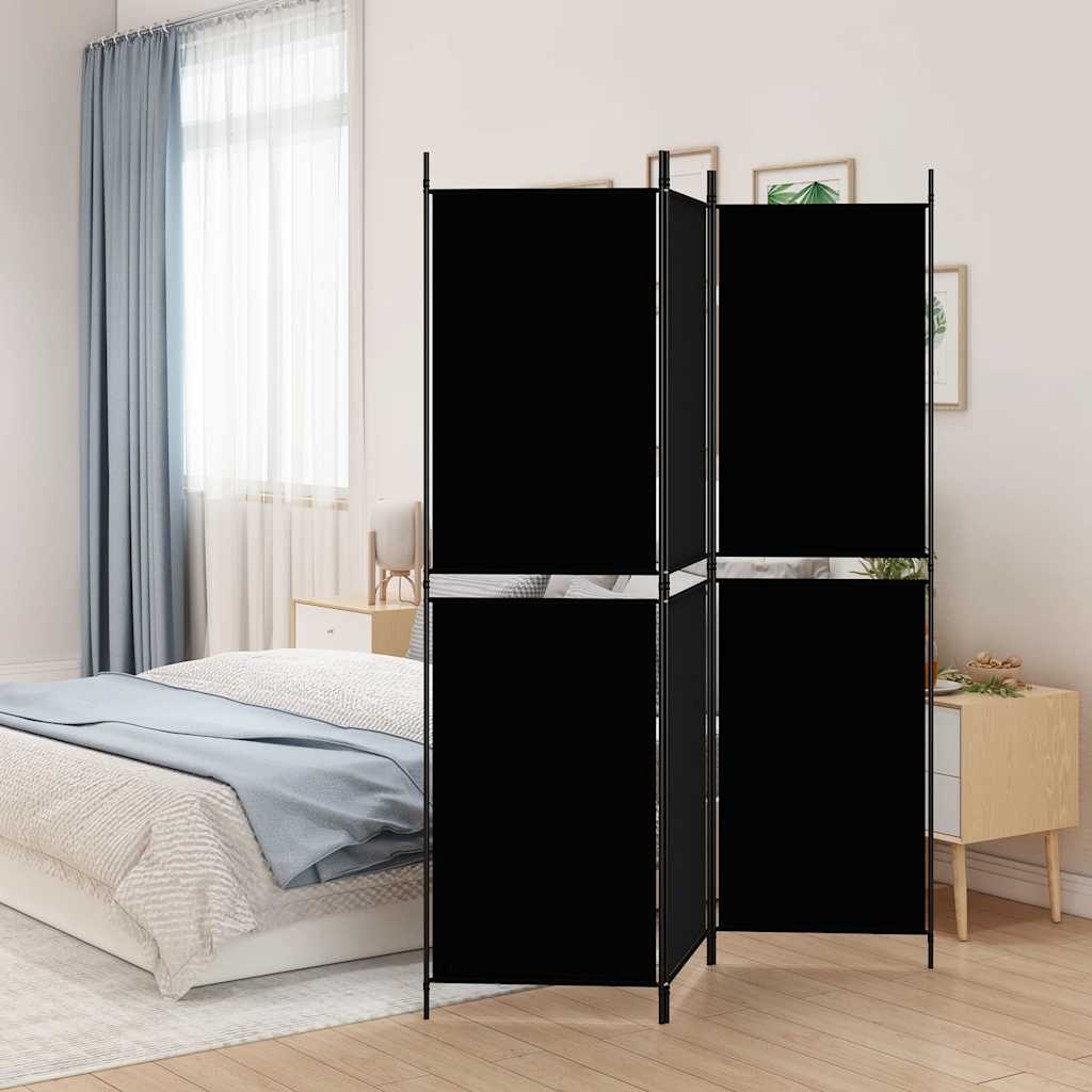 vidaXL Parawan 3-panelowy, czarny, 150 x 180 cm, tkanina