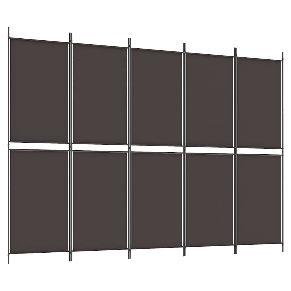 vidaXL Parawan 5-panelowy, brązowy, 250 x 180 cm, tkanina