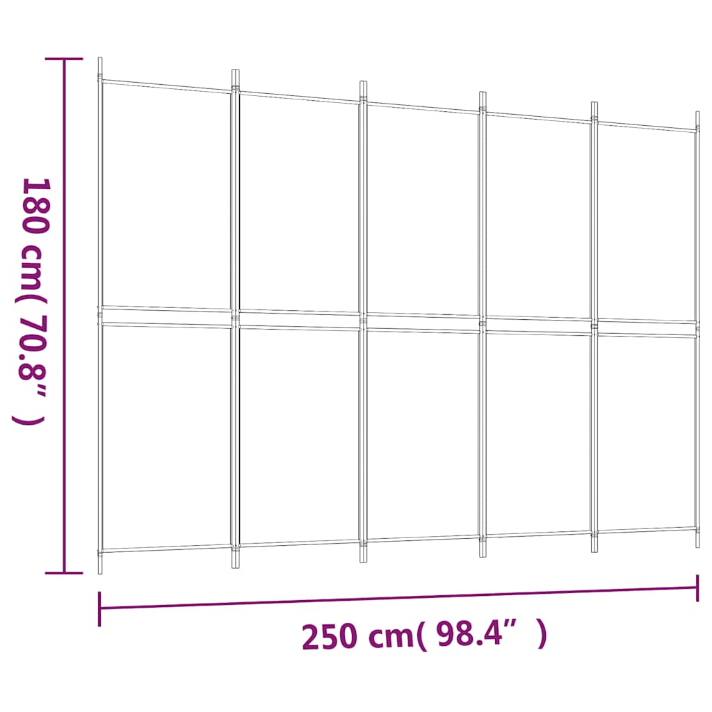 vidaXL Parawan 5-panelowy, brązowy, 250 x 180 cm, tkanina
