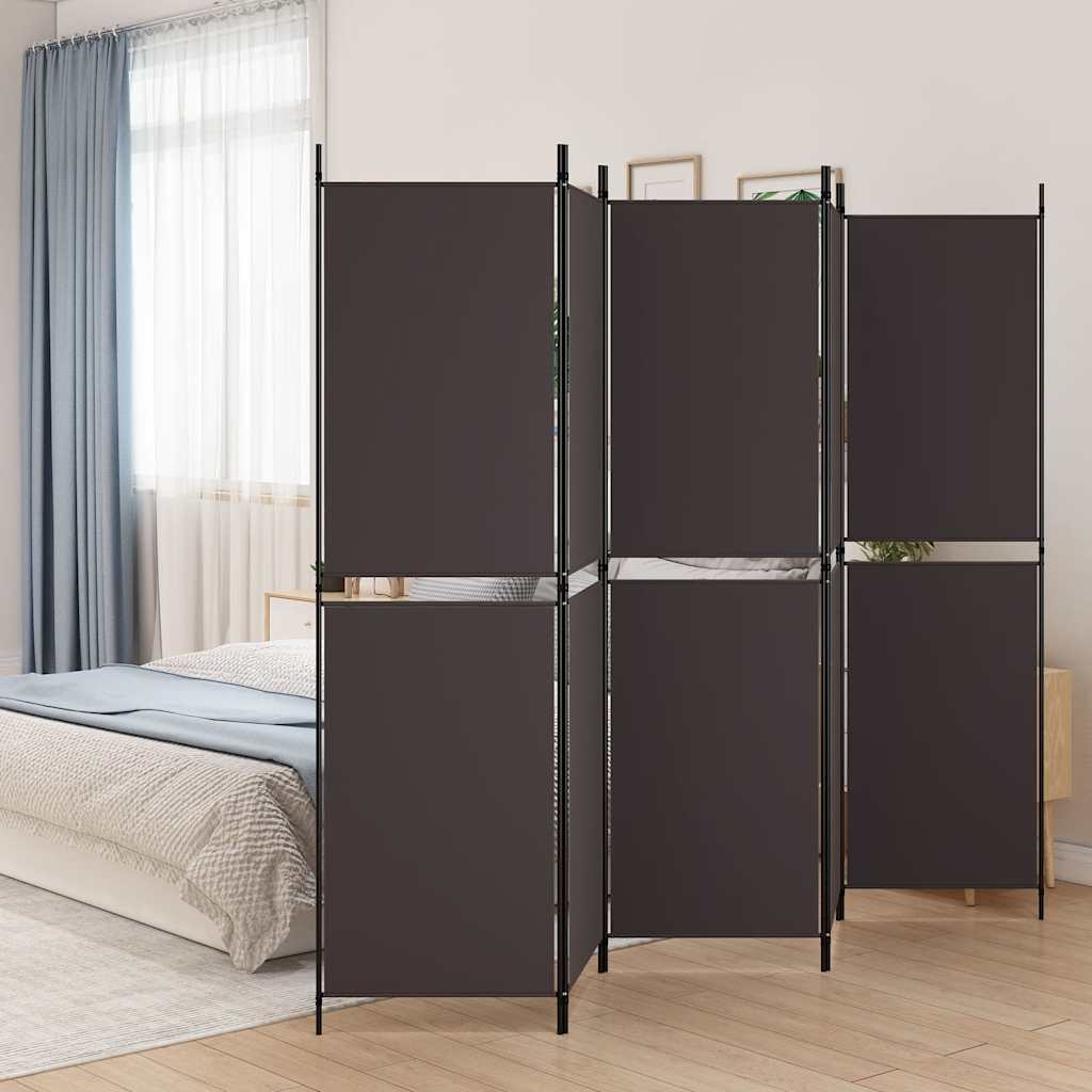 vidaXL Parawan 5-panelowy, brązowy, 250 x 180 cm, tkanina