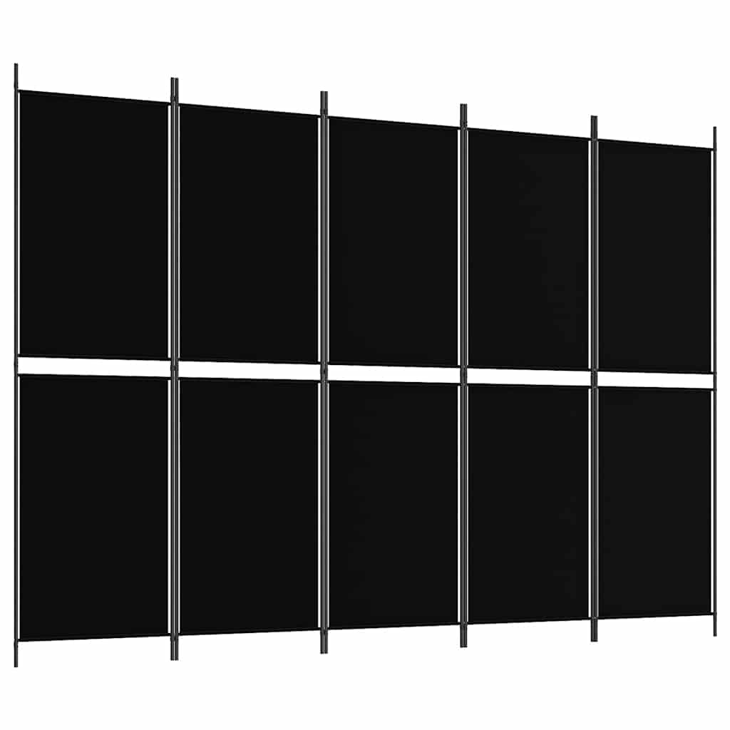 vidaXL Parawan 5-panelowy, czarny, 250 x 180 cm, tkanina