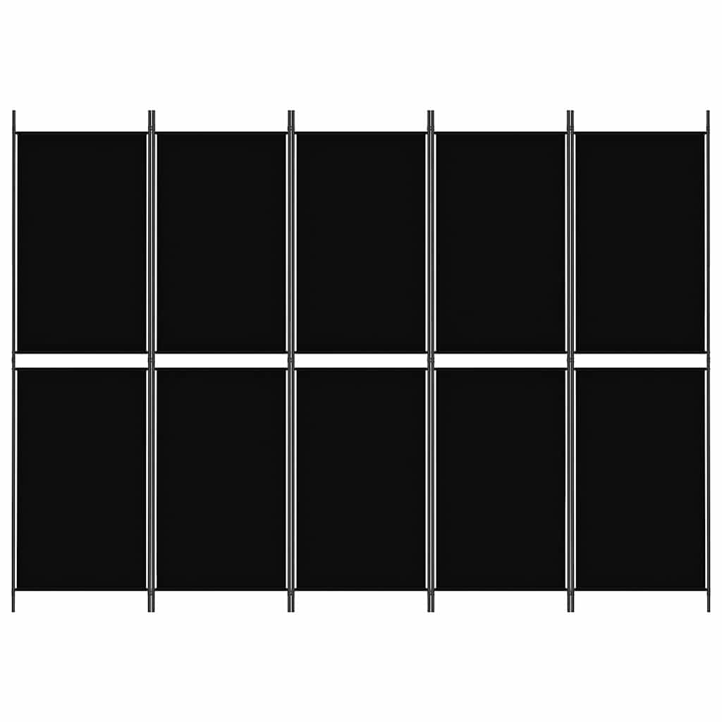 vidaXL Parawan 5-panelowy, czarny, 250 x 180 cm, tkanina