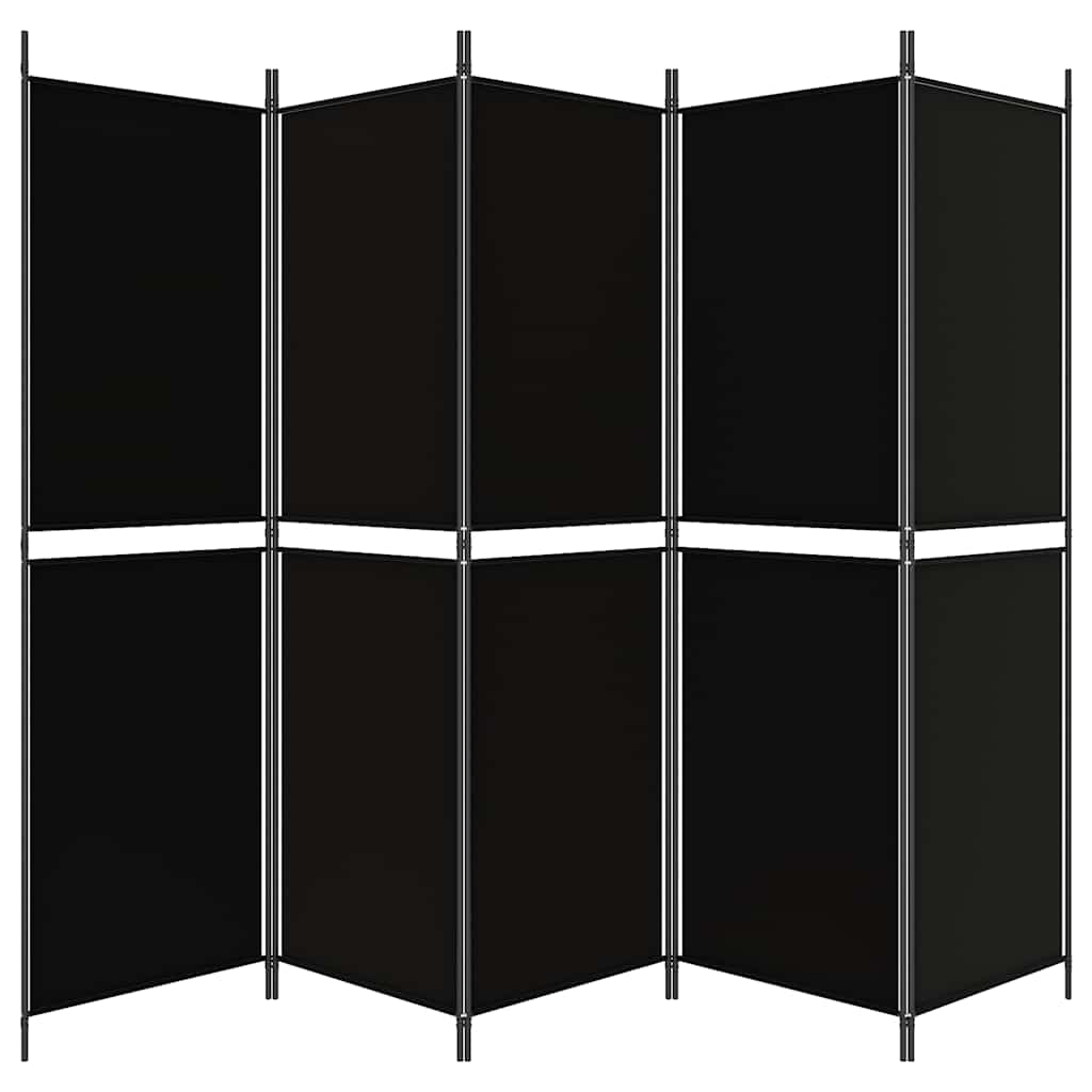 vidaXL Parawan 5-panelowy, czarny, 250 x 180 cm, tkanina