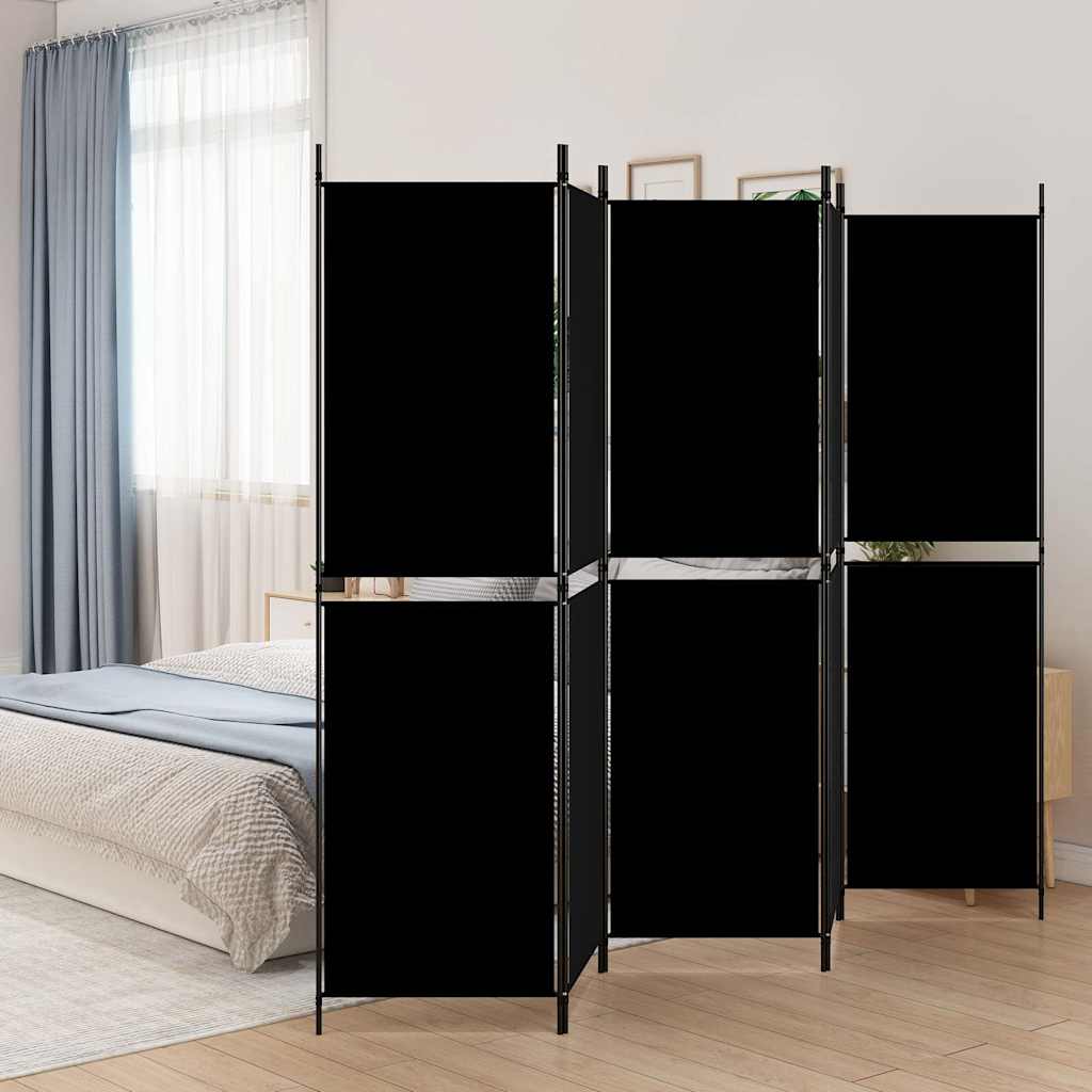 vidaXL Parawan 5-panelowy, czarny, 250 x 180 cm, tkanina
