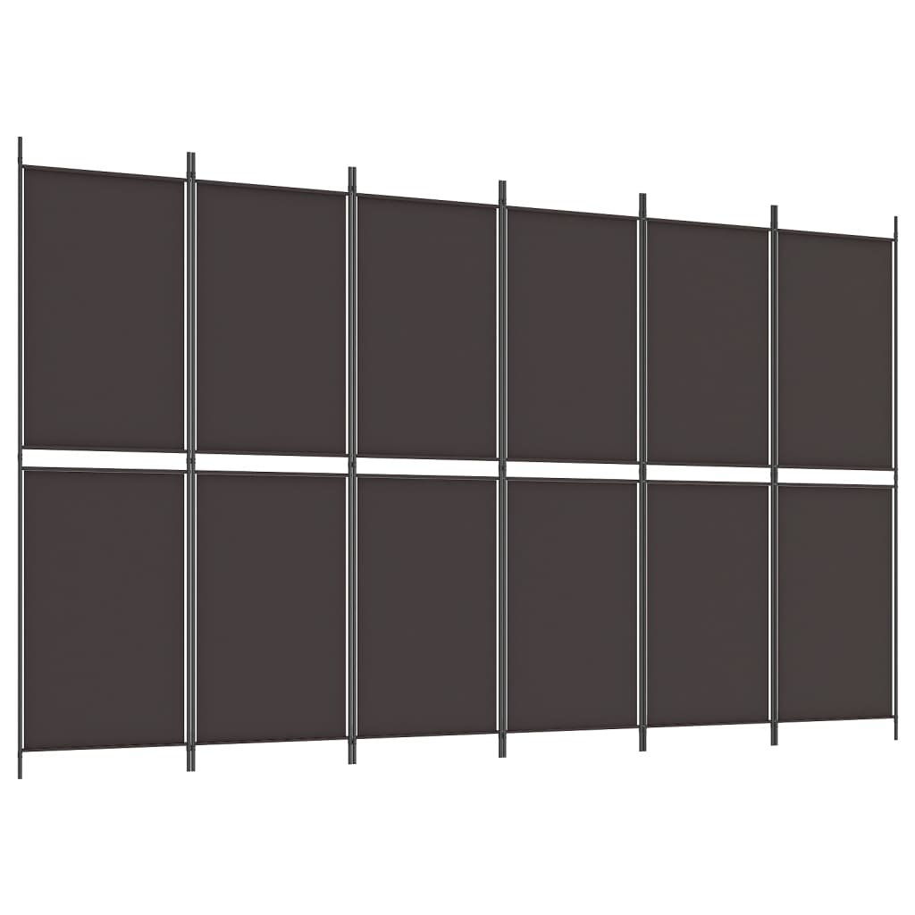 vidaXL Parawan 6-panelowy, brązowy, 300 x 180 cm, tkanina