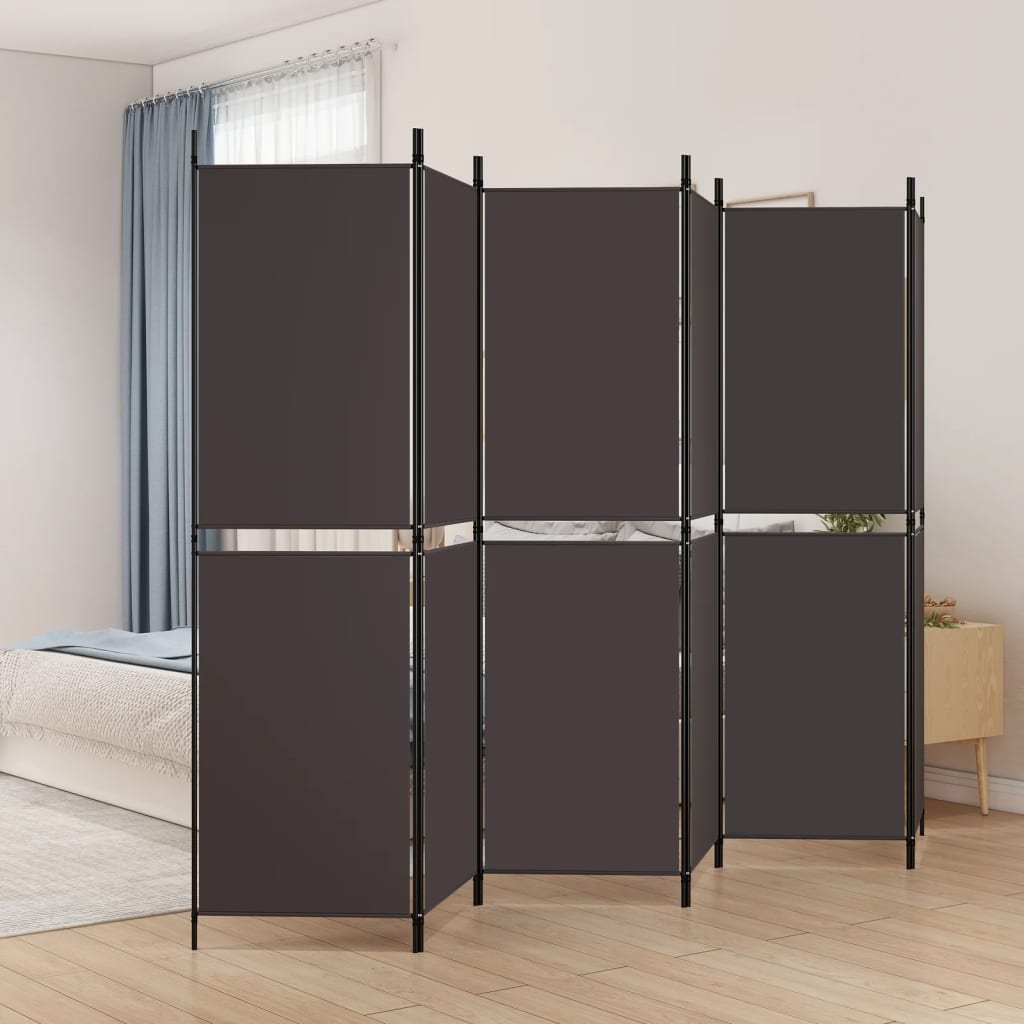 vidaXL Parawan 6-panelowy, brązowy, 300 x 180 cm, tkanina