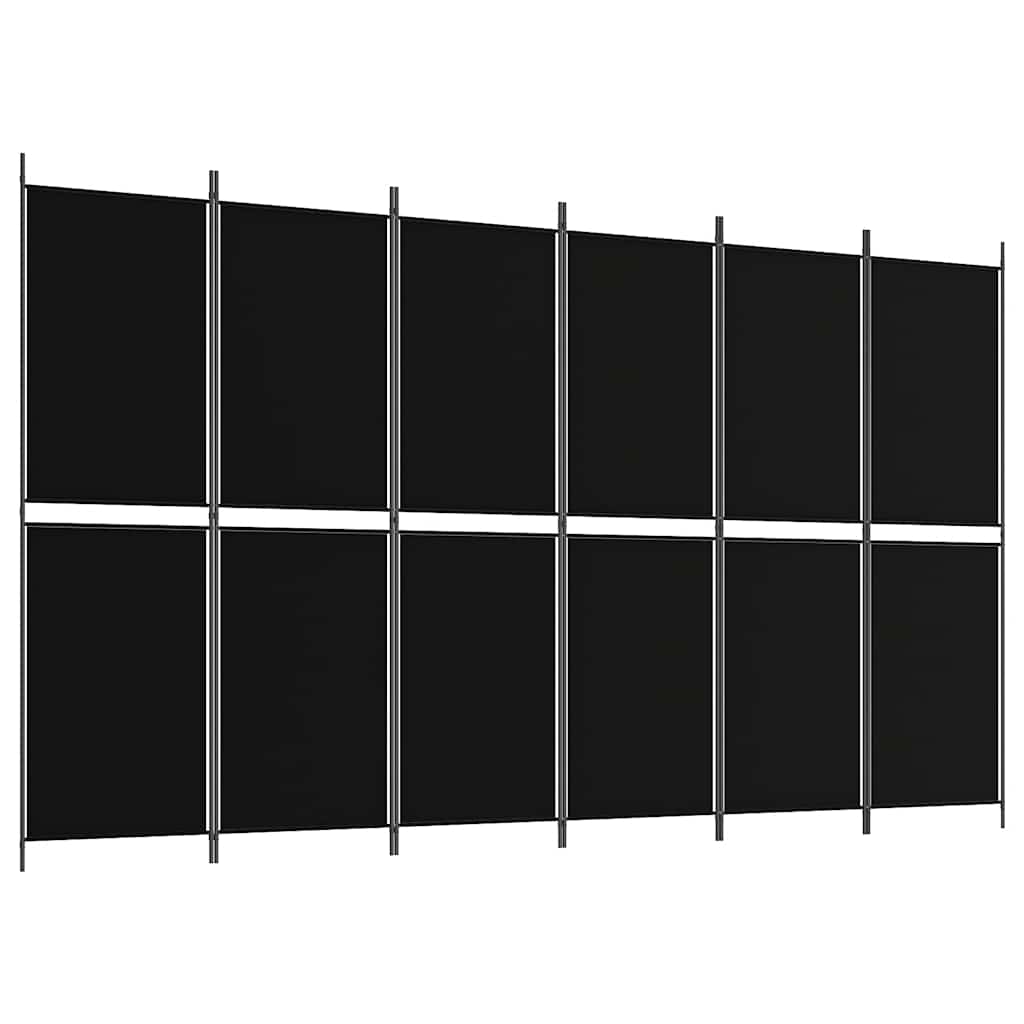 vidaXL Parawan 6-panelowy, czarny, 300 x 180 cm, tkanina