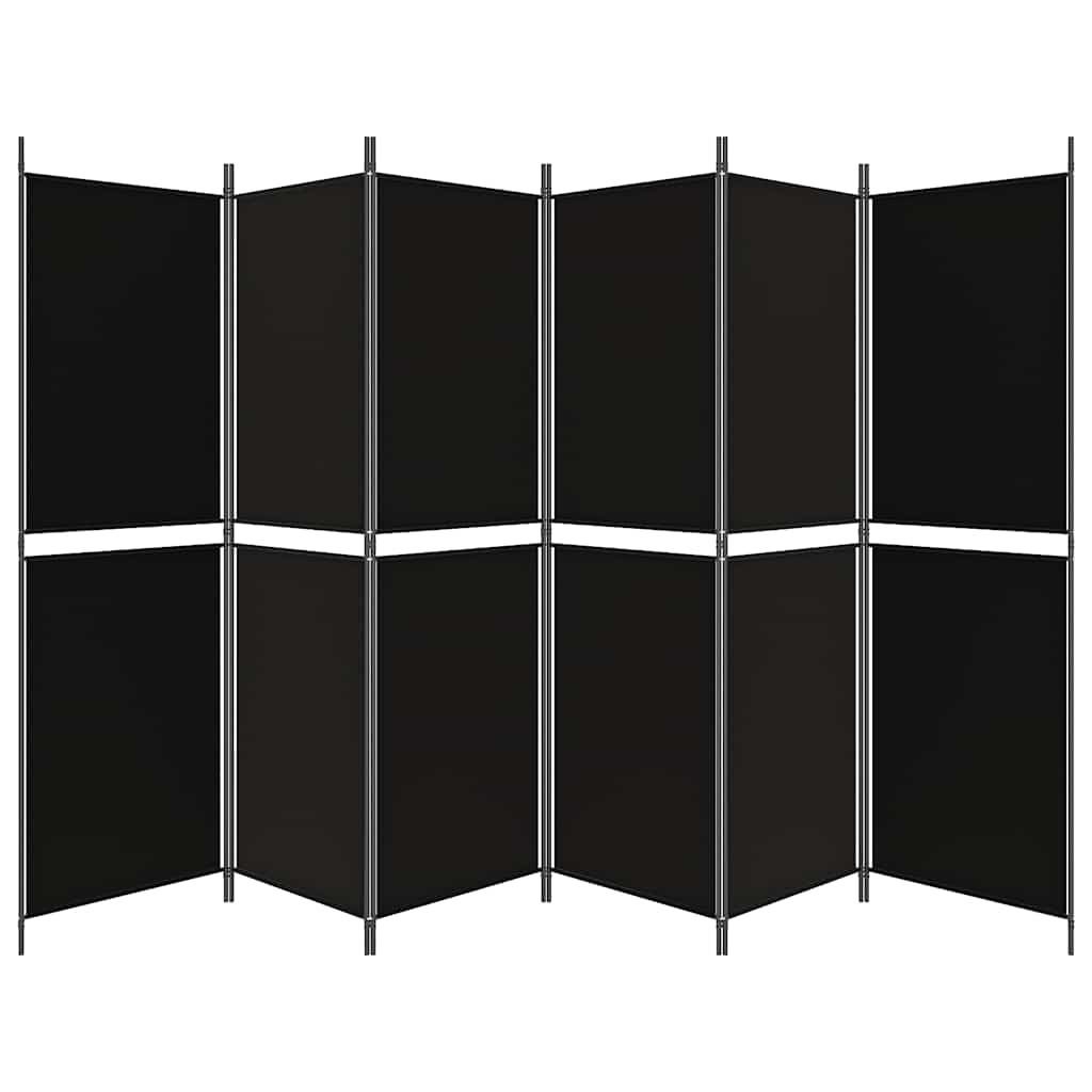 vidaXL Parawan 6-panelowy, czarny, 300 x 180 cm, tkanina