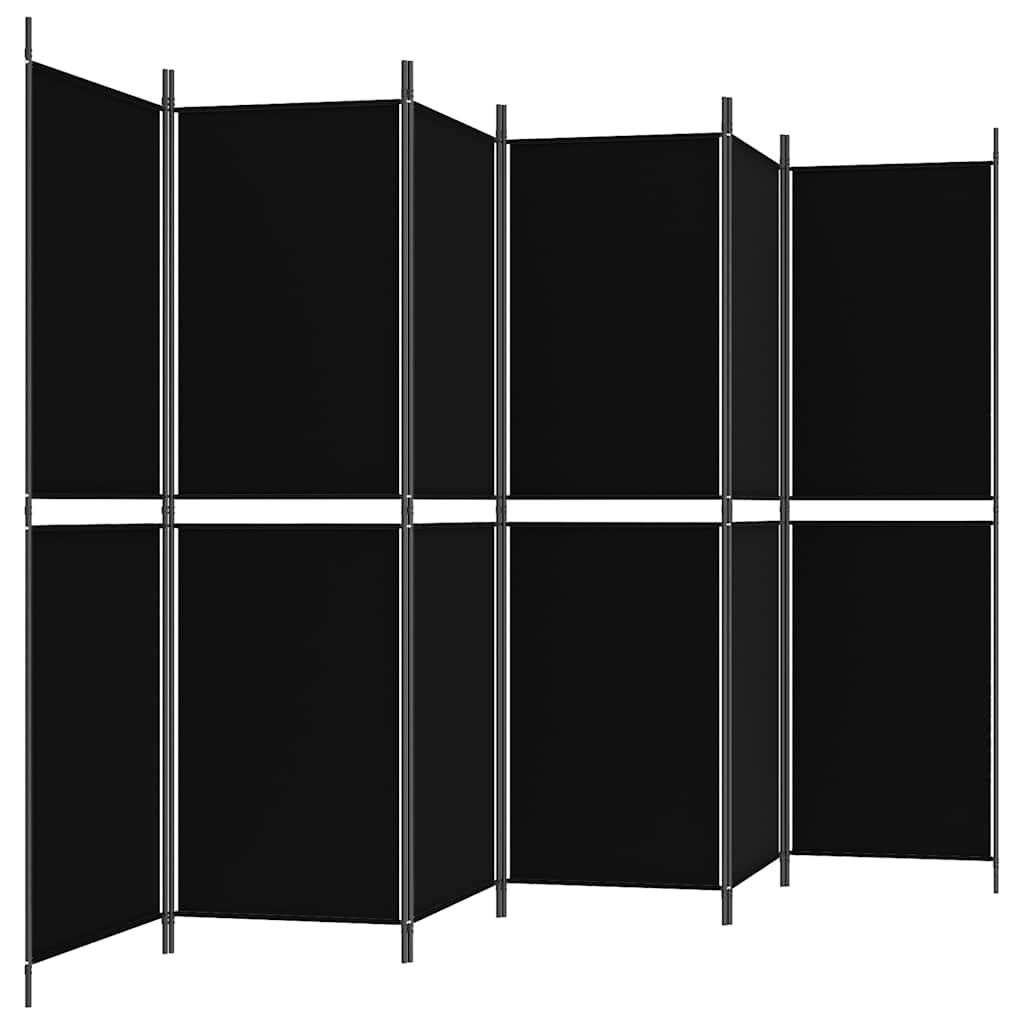 vidaXL Parawan 6-panelowy, czarny, 300 x 180 cm, tkanina