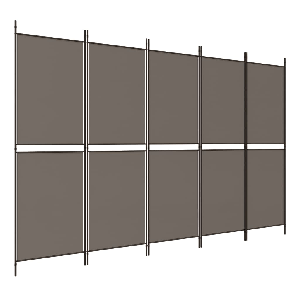 vidaXL Parawan 5-panelowy, antracytowy, 250x200 cm, tkanina