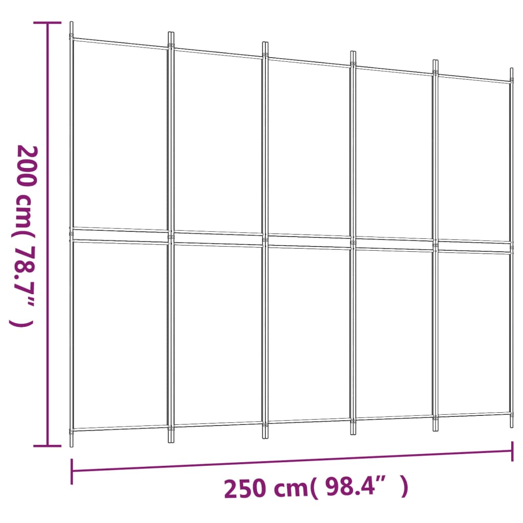 vidaXL Parawan 5-panelowy, antracytowy, 250x200 cm, tkanina
