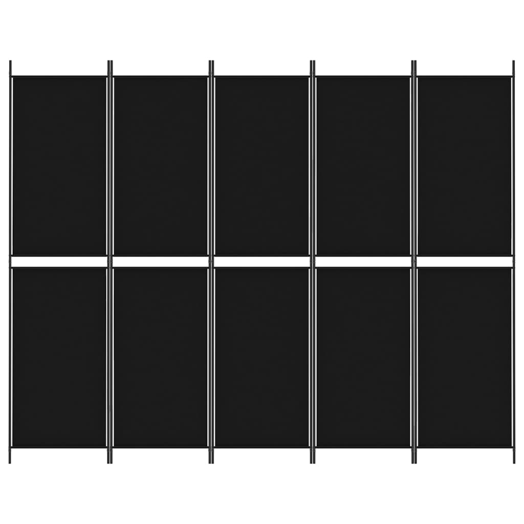 vidaXL Parawan 5-panelowy, czarny, 250x200 cm, tkanina