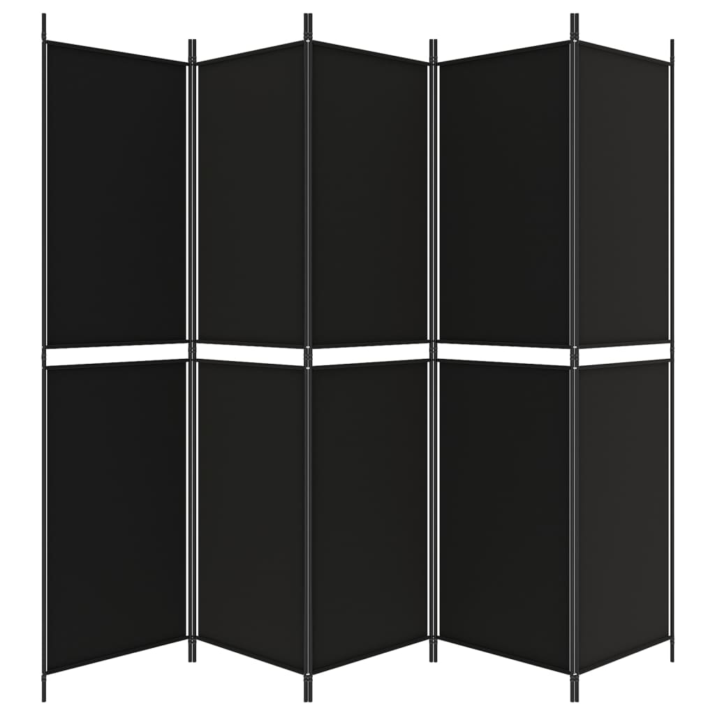 vidaXL Parawan 5-panelowy, czarny, 250x200 cm, tkanina