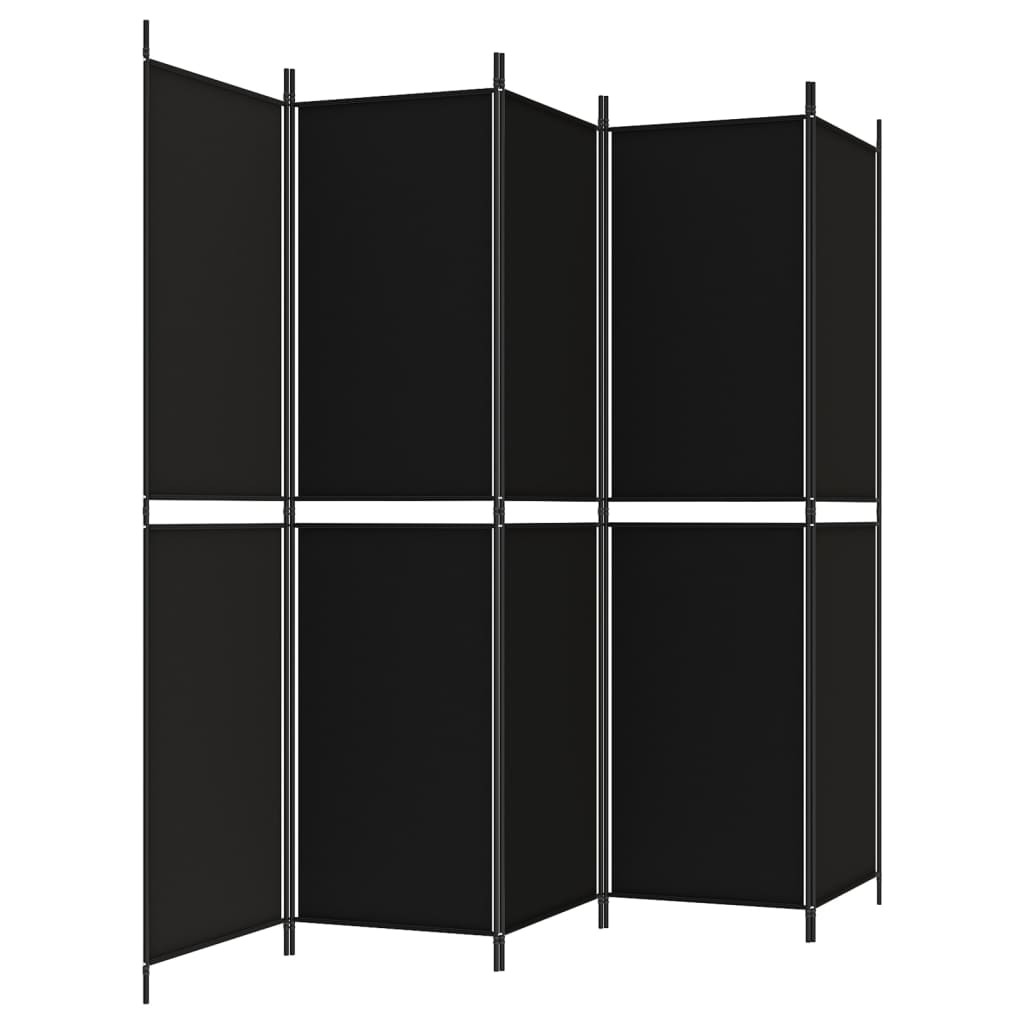 vidaXL Parawan 5-panelowy, czarny, 250x200 cm, tkanina