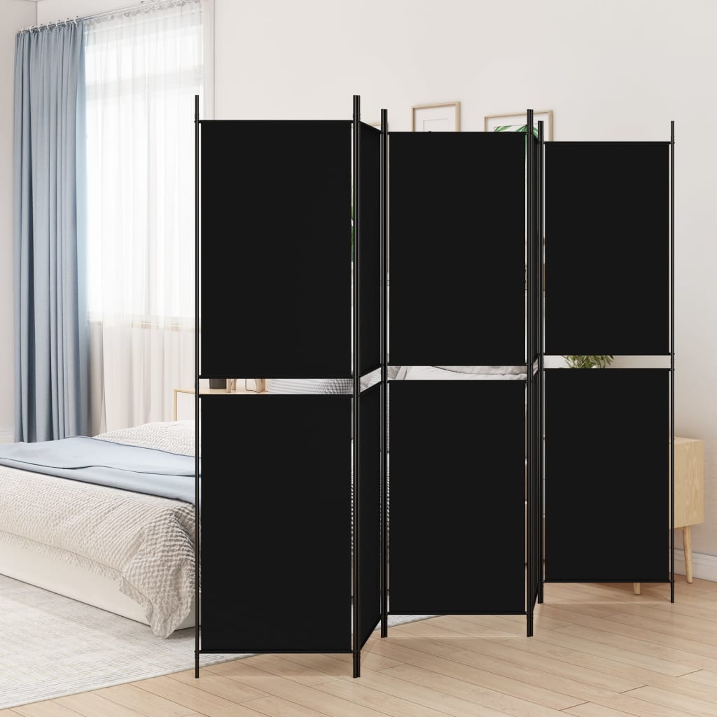 vidaXL Parawan 5-panelowy, czarny, 250x200 cm, tkanina
