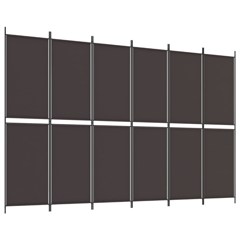 vidaXL Parawan 6-panelowy, brązowy, 300x200 cm, tkanina