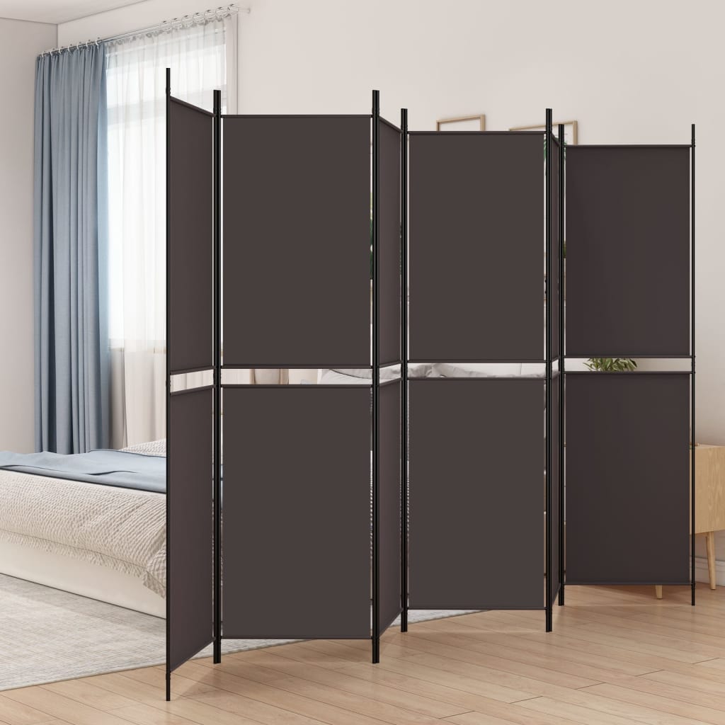 vidaXL Parawan 6-panelowy, brązowy, 300x200 cm, tkanina