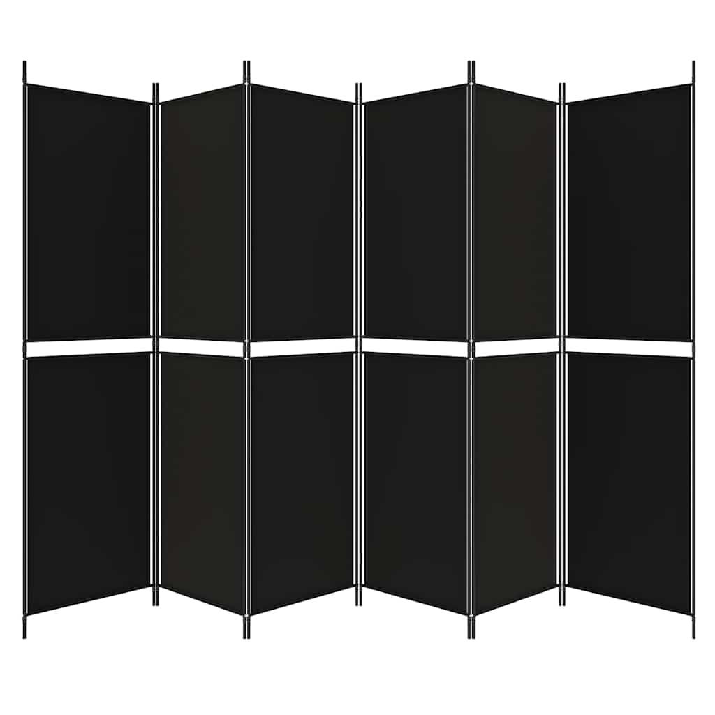 vidaXL Parawan 6-panelowy, czarny, 300x200 cm, tkanina