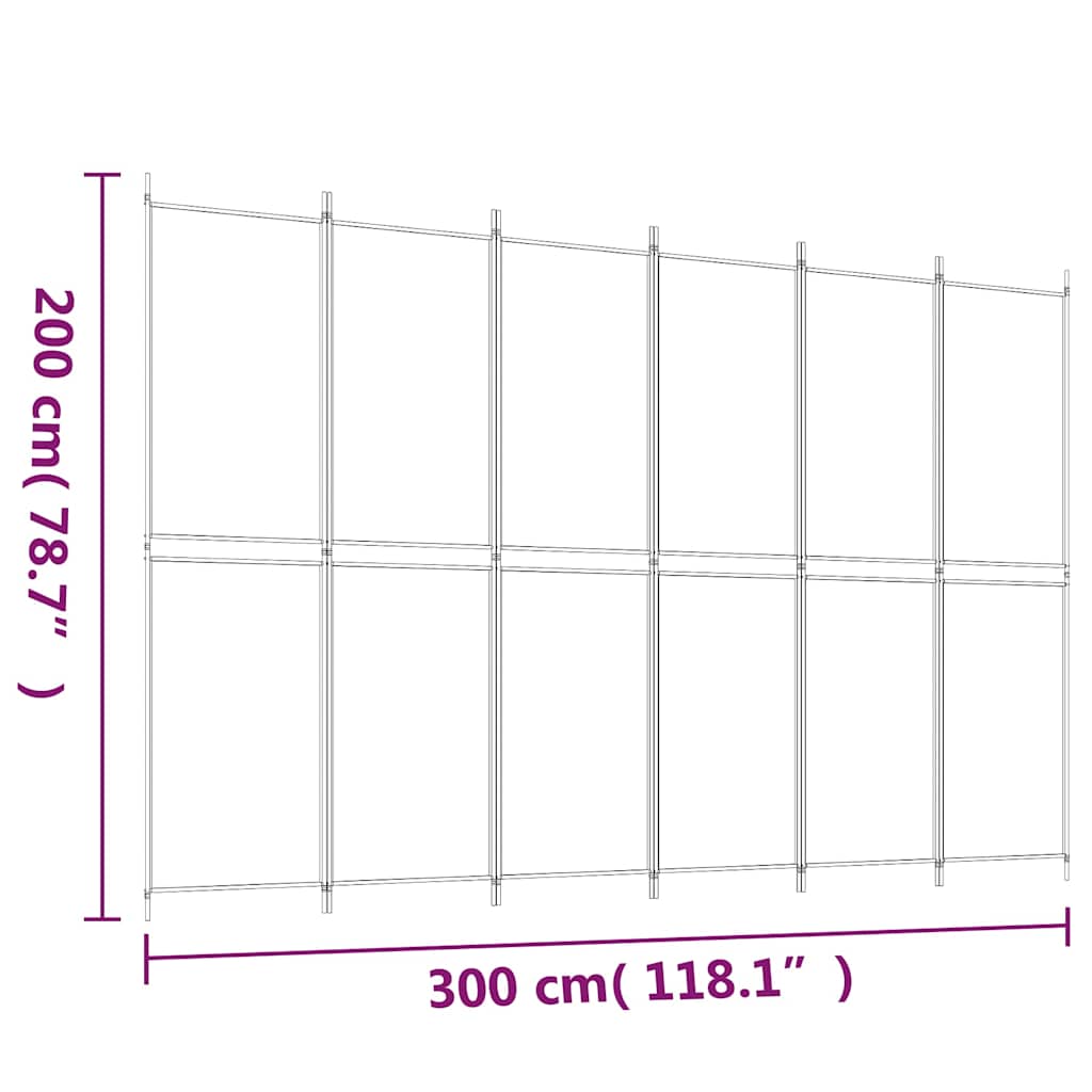vidaXL Parawan 6-panelowy, czarny, 300x200 cm, tkanina