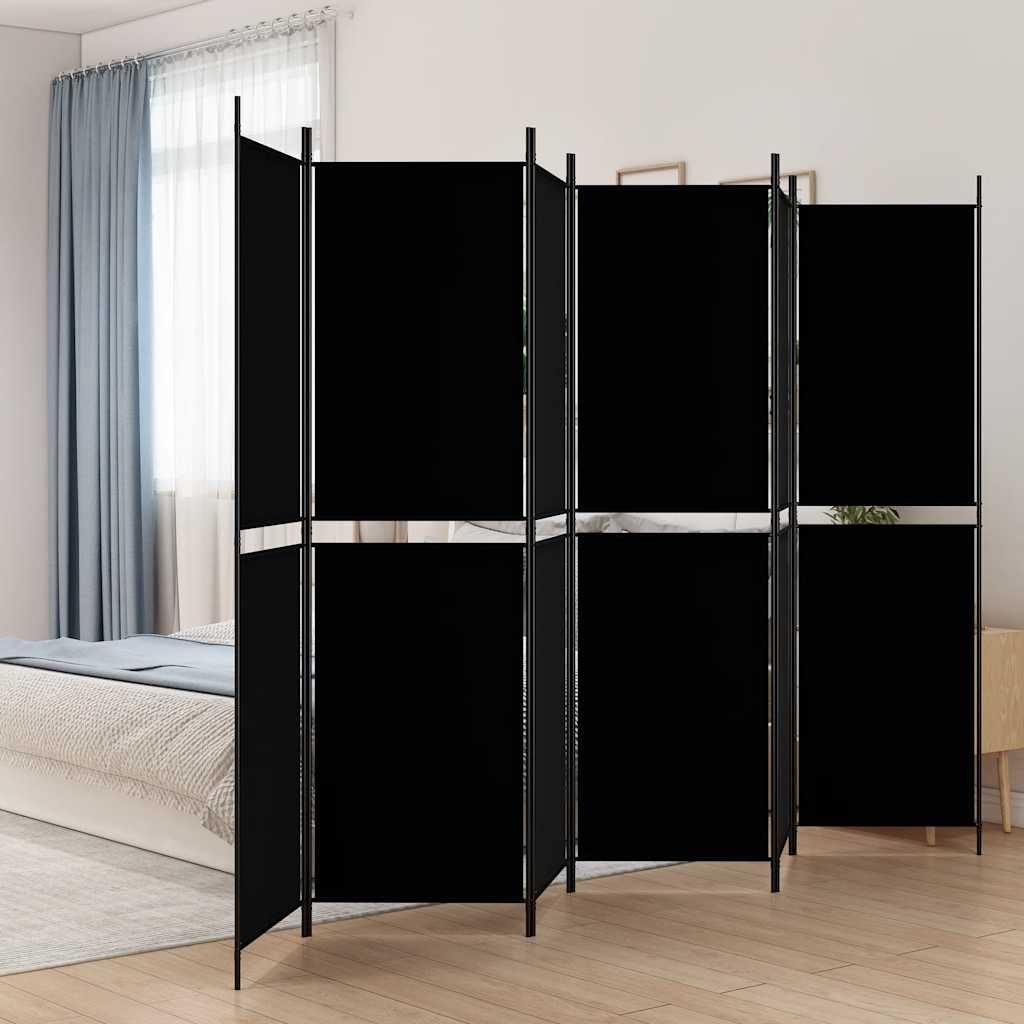 vidaXL Parawan 6-panelowy, czarny, 300x200 cm, tkanina