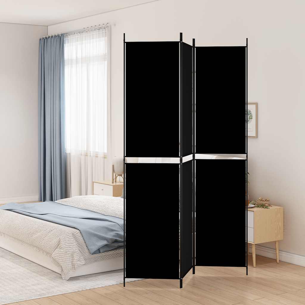 vidaXL Parawan 3-panelowy, czarny, 150x220 cm, tkanina