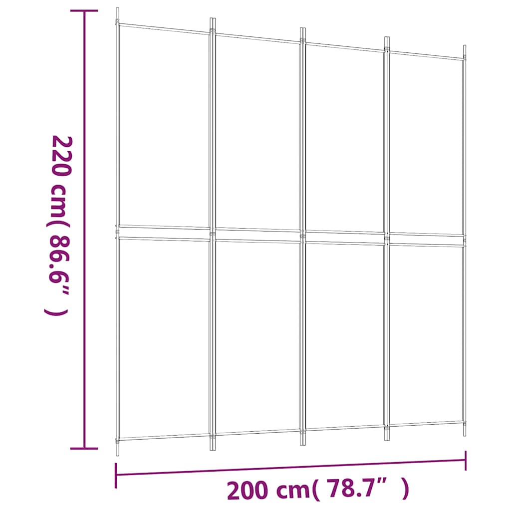 vidaXL Parawan 4-panelowy, czarny, 200x220 cm, tkanina
