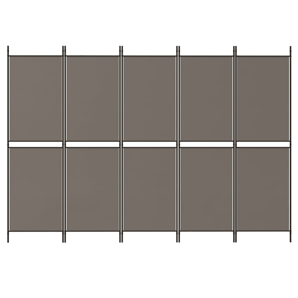 vidaXL Parawan 5-panelowy, antracytowy,250x220 cm, tkanina