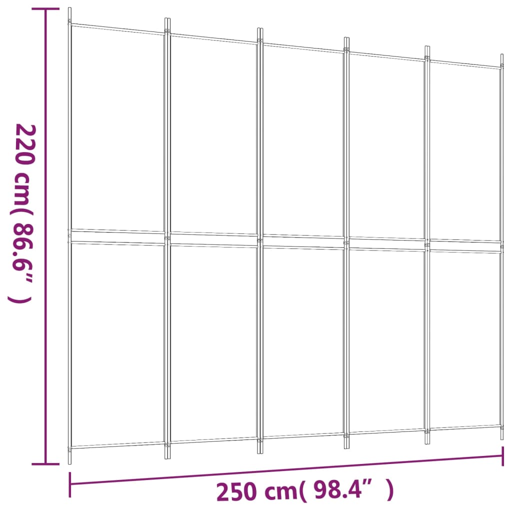 vidaXL Parawan 5-panelowy, antracytowy,250x220 cm, tkanina