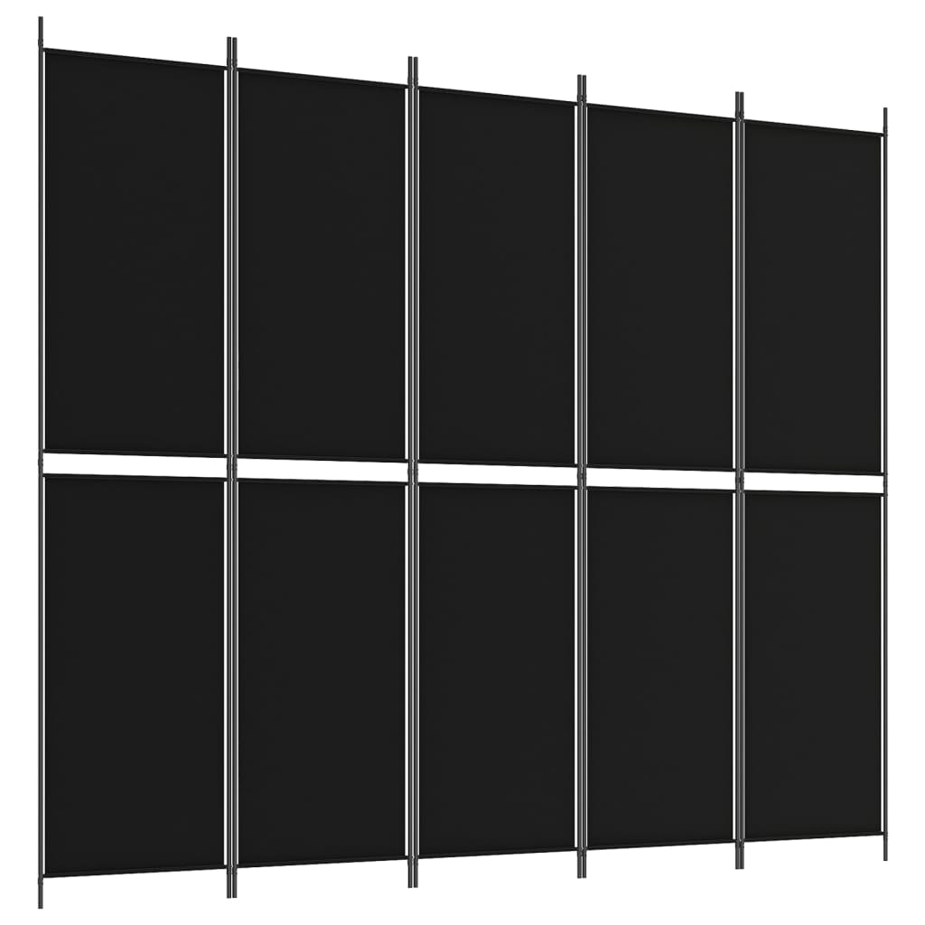 vidaXL Parawan 5-panelowy, czarny, 250x220 cm, tkanina