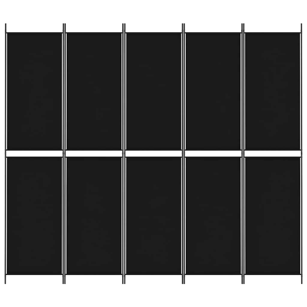 vidaXL Parawan 5-panelowy, czarny, 250x220 cm, tkanina